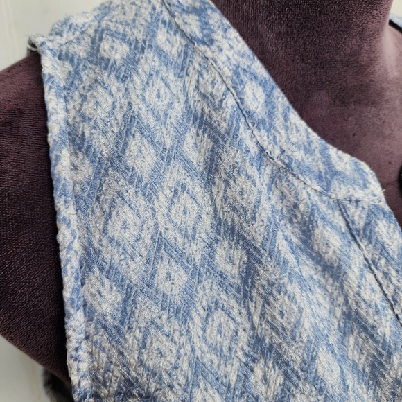 Ann Taylor Sleeveless Dress Casual Blue White Knee Length Textured V-Neck Sz M - Picture 5 of 16